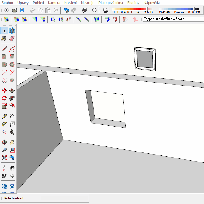 Animace umístění okna do stěny ve SketchUpu. 