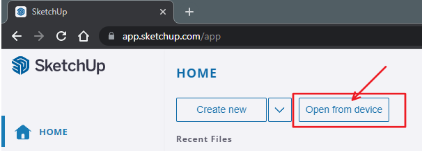 Otevření vlastního modelu ve webové verzi SketchUpu z našeho počítače.