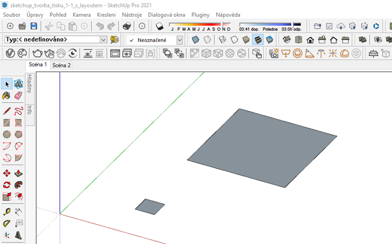 Ukázka nakresleného modelu čtverce ve SketchUpu pro LayOut.